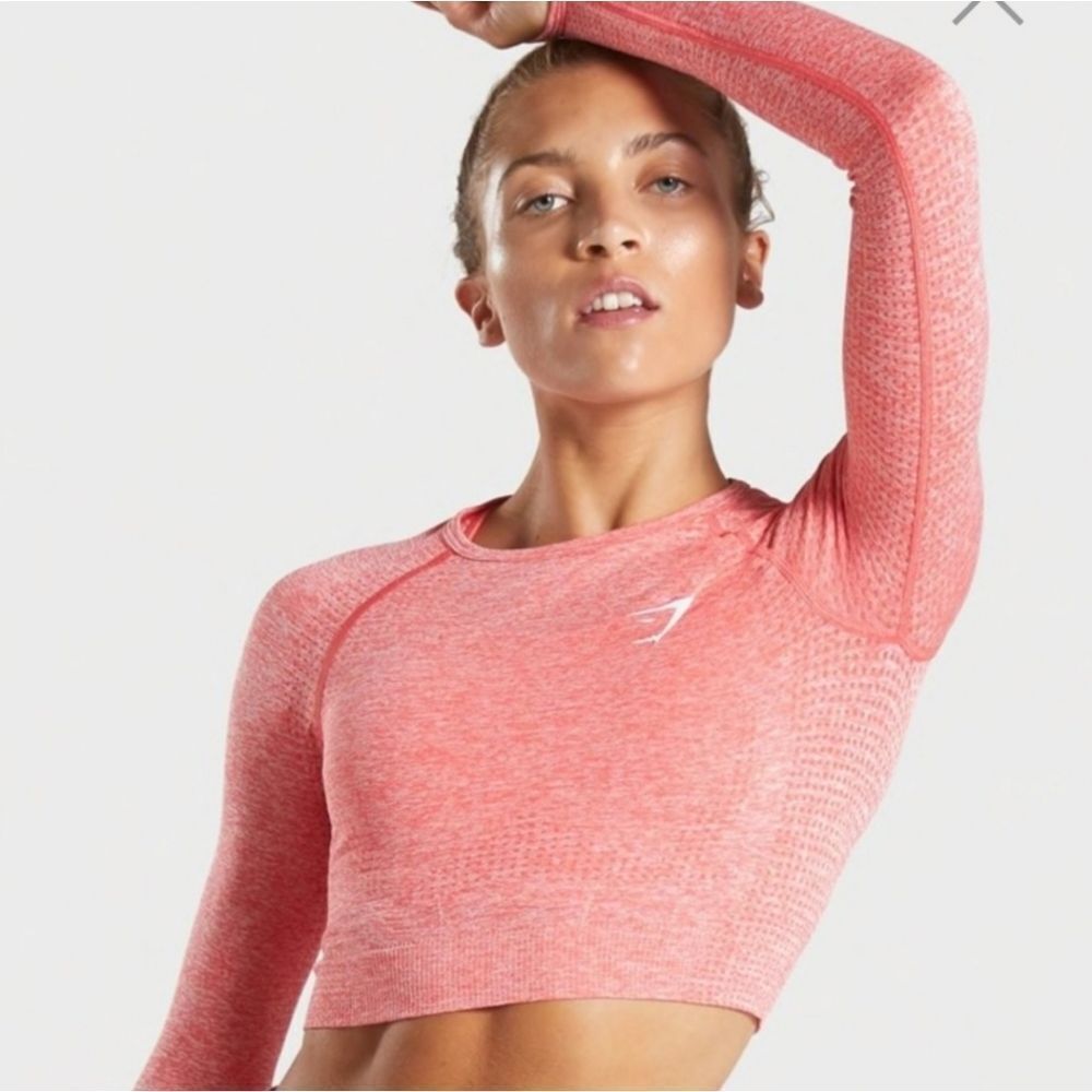 NWT Gymshark Vital Seamless Compression Long Sleeve Crop Top in Coral Marl M - Picture 2 of 13